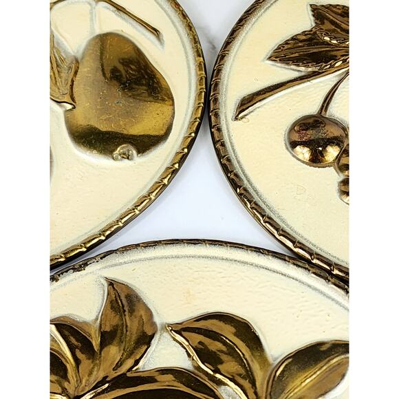 Elpec England Brass Embossed Fruit Wall Hanging Plaques 7 1/2" Home Decor 80s x4 - Picture 8 of 16